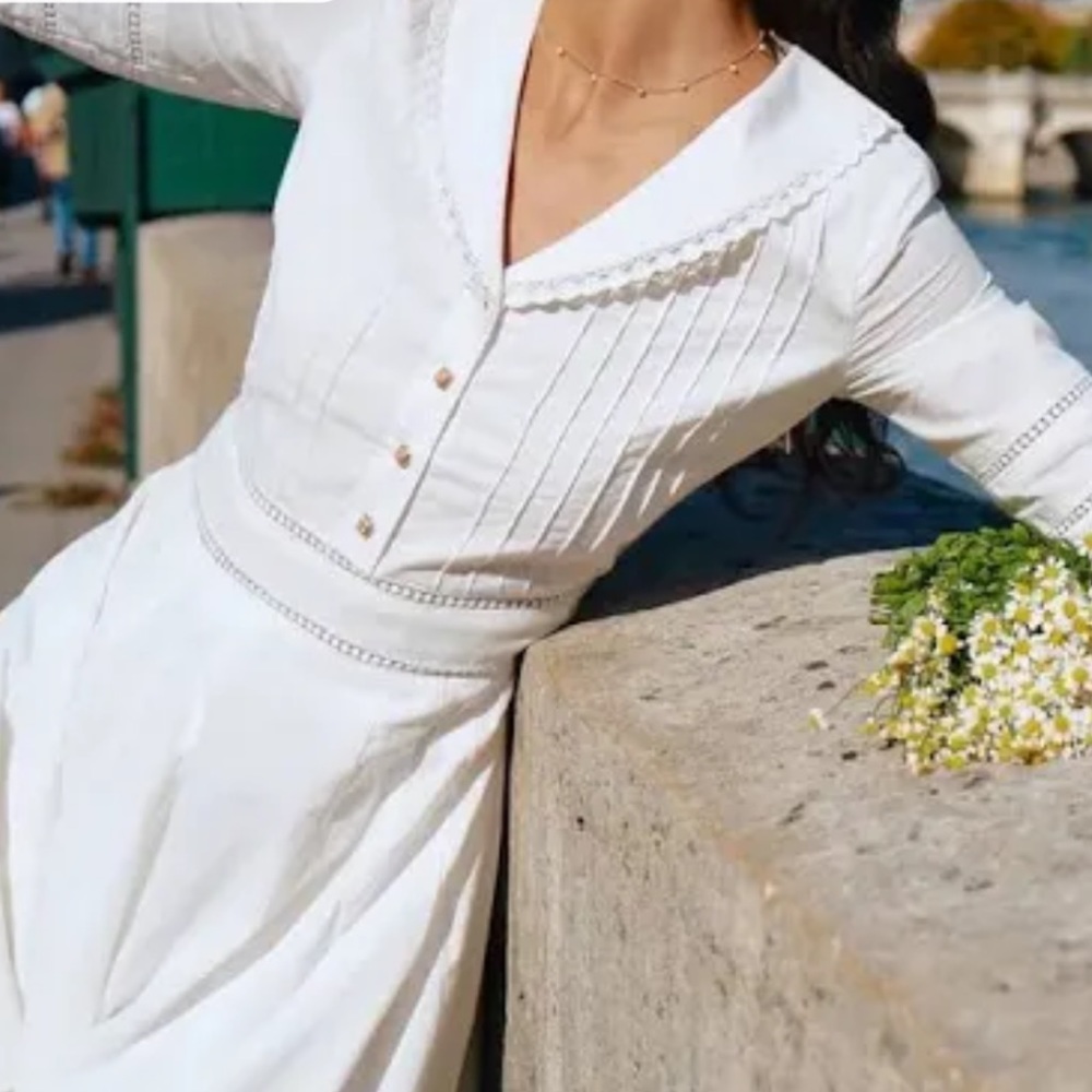 Simple Retro Fiona Cotton White MIDI Dress, barely used.